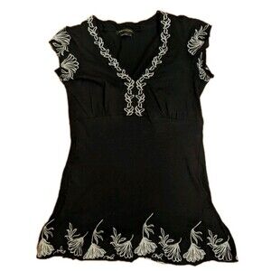 BCBGMAXAZRIA Embroidered 100% Cotton Sz M Capsule Whimsygoth Goblincore T-shirt